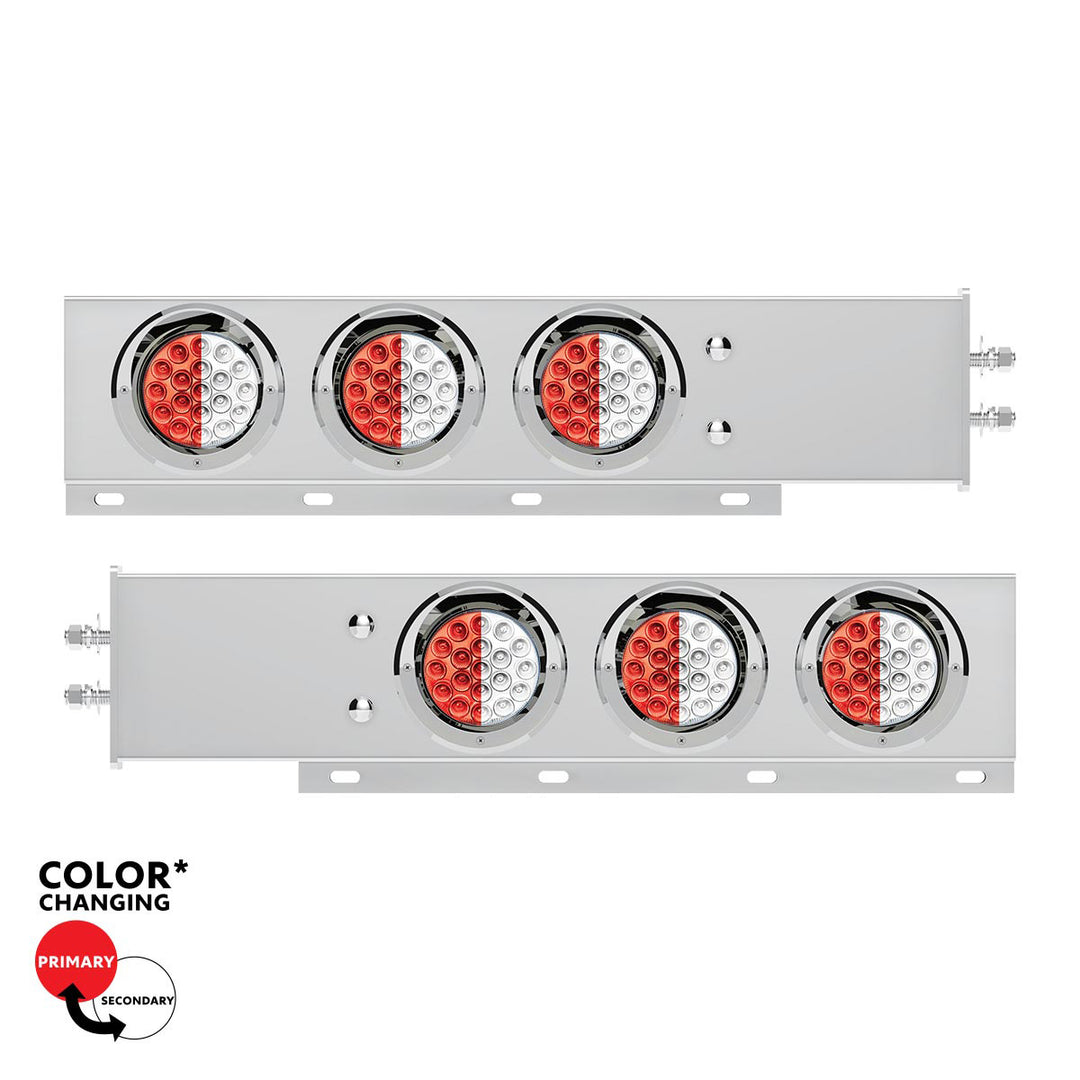 2-1/2" Bolt Pattern Stainless Steel Spring Loaded Light Bar With 6X Double Fury 19 LED Lights &amp; Visors - Red &amp; White(Pair)