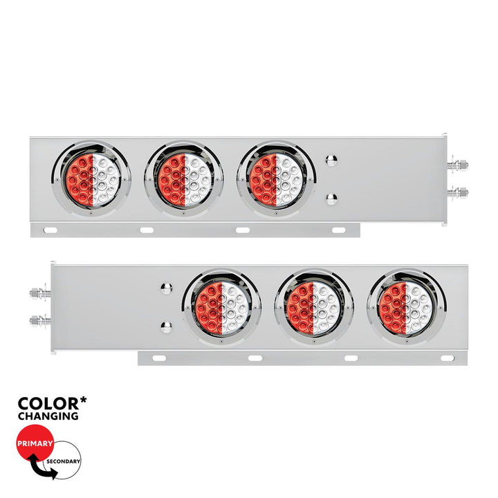 2-1/2" Bolt Pattern Stainless Steel Spring Loaded Light Bar With 6X Double Fury 19 LED Lights &amp; Visors - Red &amp; White(Pair)
