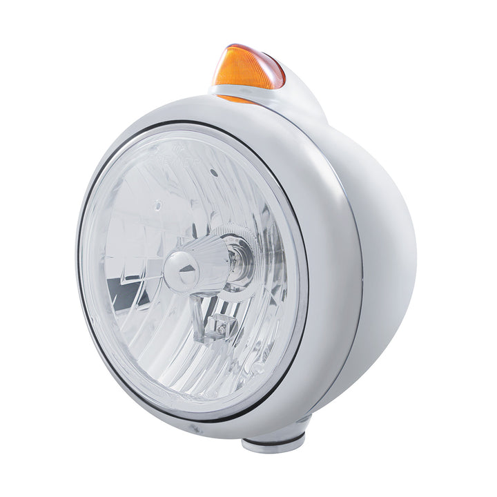 Chrome Guide 682-C Headlight Crystal H4 &amp; Original Style LED Signal - Amber Lens