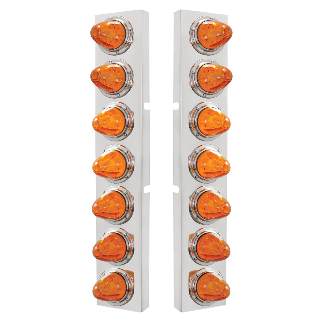 Stainless Steel Front Air Cleaner Bracket With 14 x 11 Amber LED Watermelon Lights &amp; Bezel For KW Trucks - Amber Lens