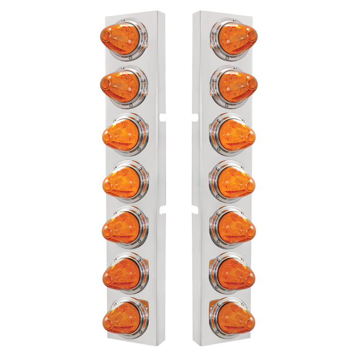 Stainless Steel Front Air Cleaner Bracket With 14 x 11 Amber LED Watermelon Lights &amp; Bezel For KW Trucks - Amber Lens