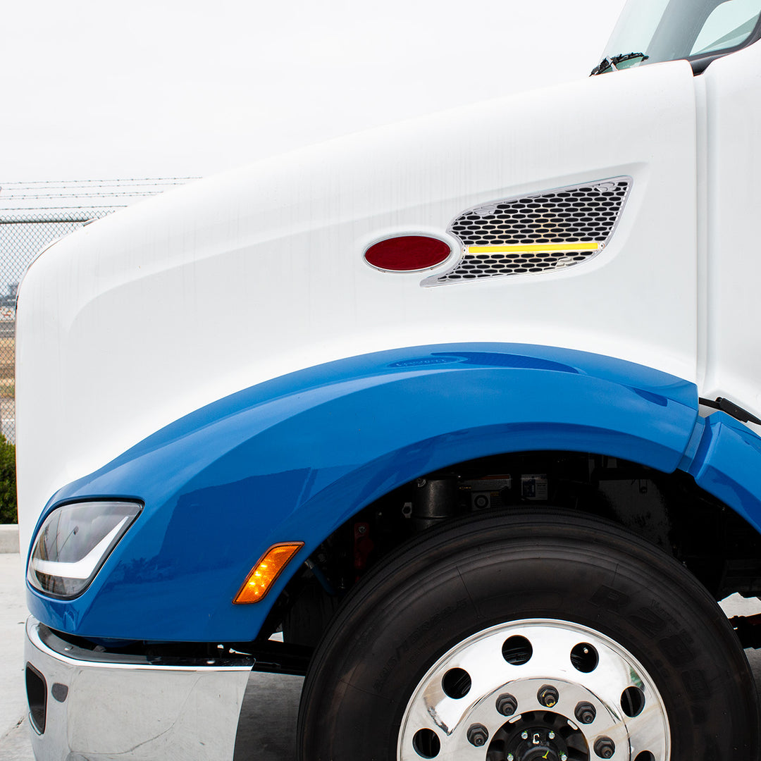 Chrome Air Intake Grille With LED GloLight For 2012-2021 Peterbilt 579 (Driver) - Amber LED/Clear Lens