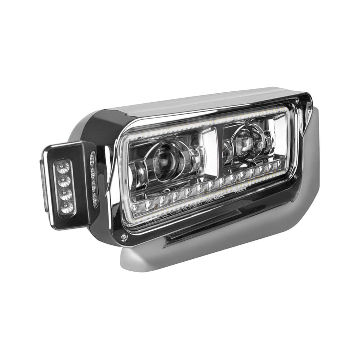High Power LED Chrome Projection Headlight Assembly With Mounting Arm &amp; Turn Signal - Passenger