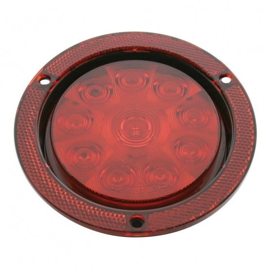 10 LED 4" Round Reflex Flange Mount Light (Stop, Turn &amp; Tail) - Red LED/Red Lens (Bulk)