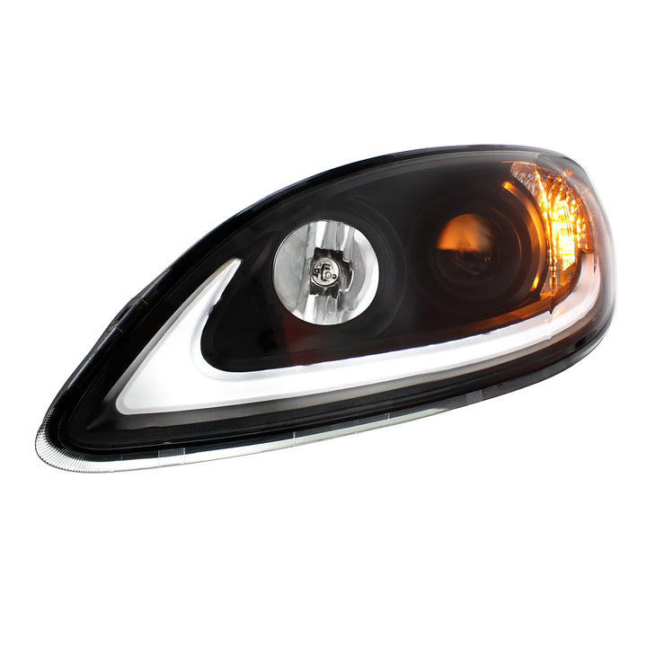 Black Projection Headlight With LED Light Bar For 2006-2017 International Prostar - Driver