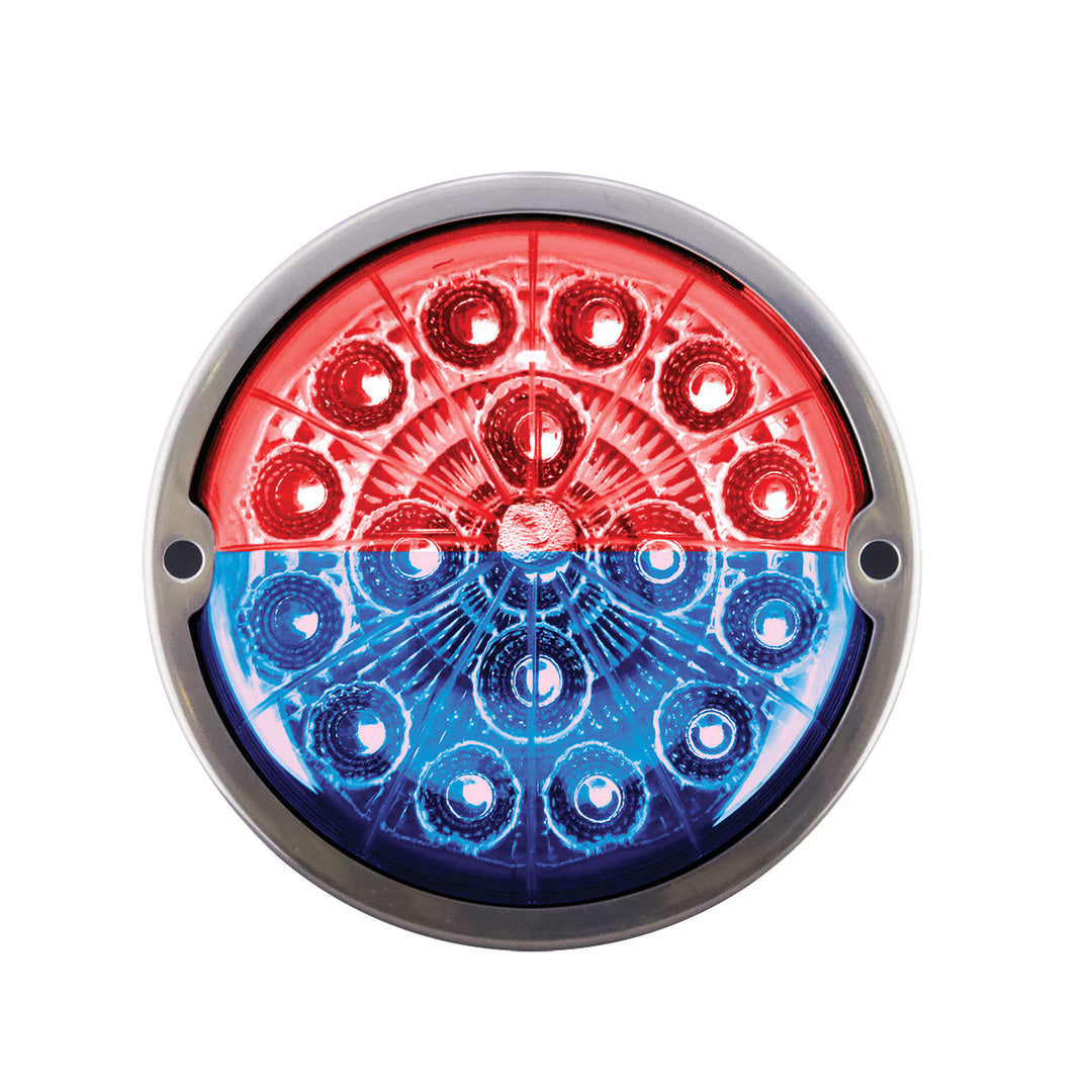 17 LED Watermelon Dual Function Double Fury Light Flush Mount Kit With Low Profile Stainless Steel Bezel - Red &amp; Blue LED