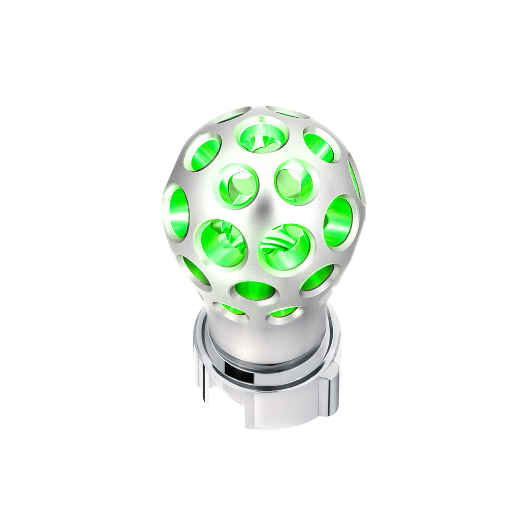 Thread-On Annodized Phoenix Style Ball Gearshift Knob With LED 13/15/18 Speed Adapter - Green LED