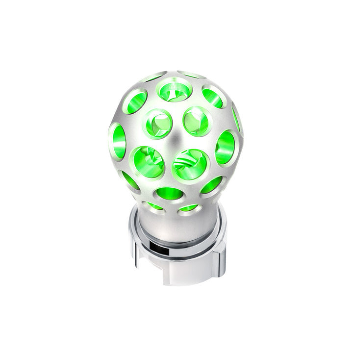Thread-On Annodized Phoenix Style Ball Gearshift Knob With LED 13/15/18 Speed Adapter - Green LED