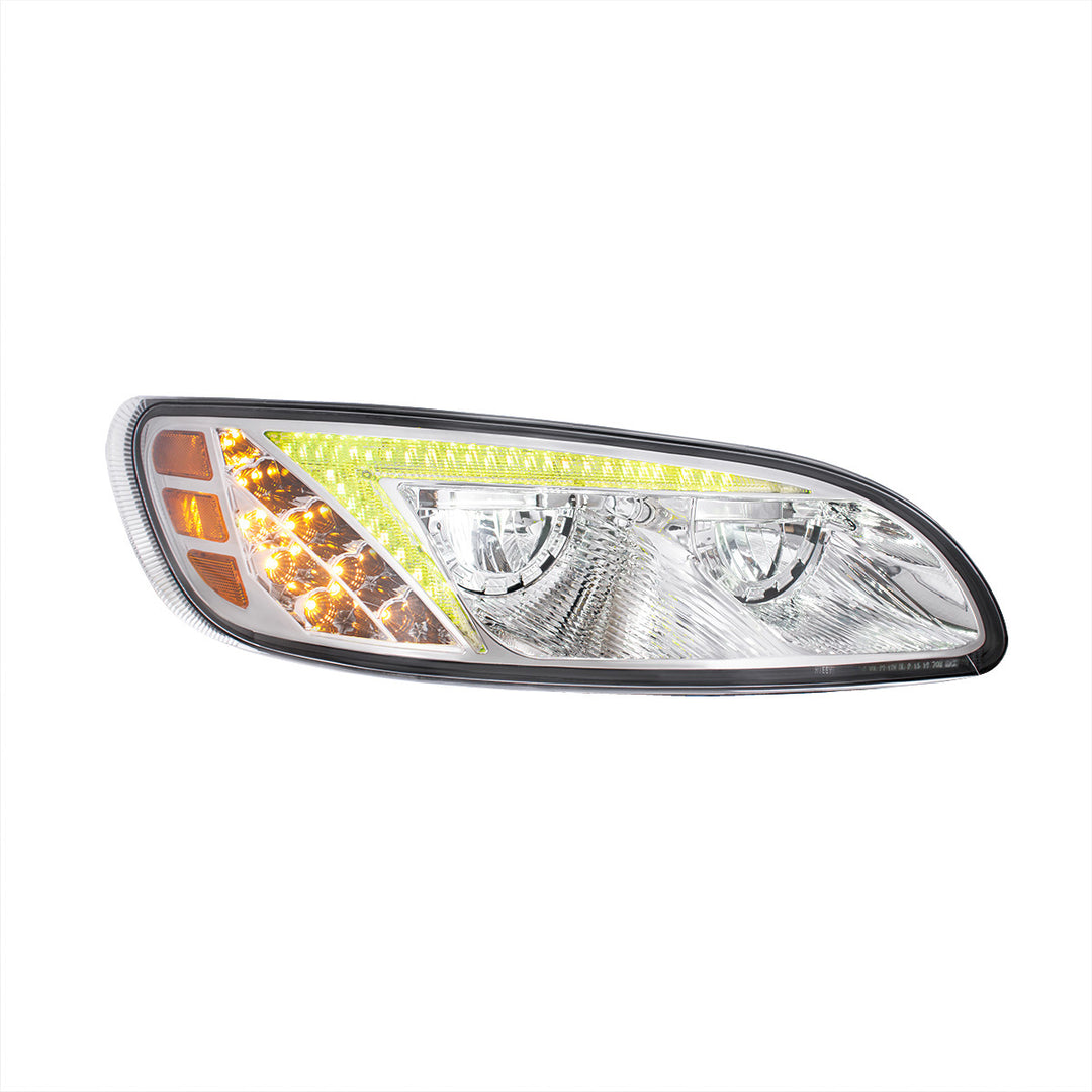 Chrome LED Headlight With Color Changing Position Light Bar For Peterbilt 386 (2005-2015) &amp; 387 (1999-2010) - Passenger