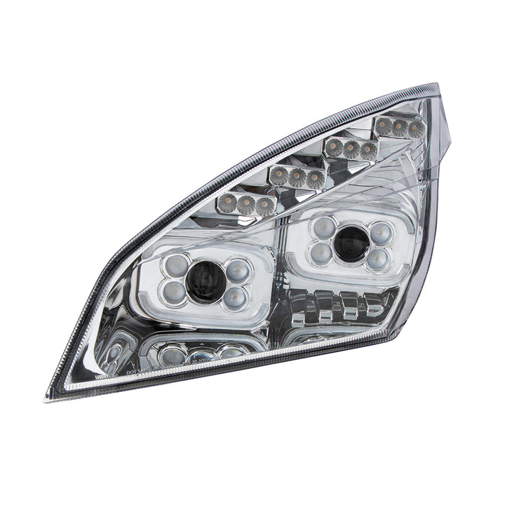 Chrome 10 LED Projector Headlight With LED Sequential Turn &amp; DRL For 2018-2024 Cascadia - Driver