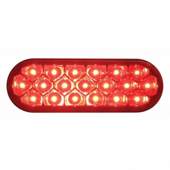 Stainless Top Mud Flap Plate With 3 x 19 LED 6" Oval Lights &amp; Visors - Red LED/Red Lens (Each)