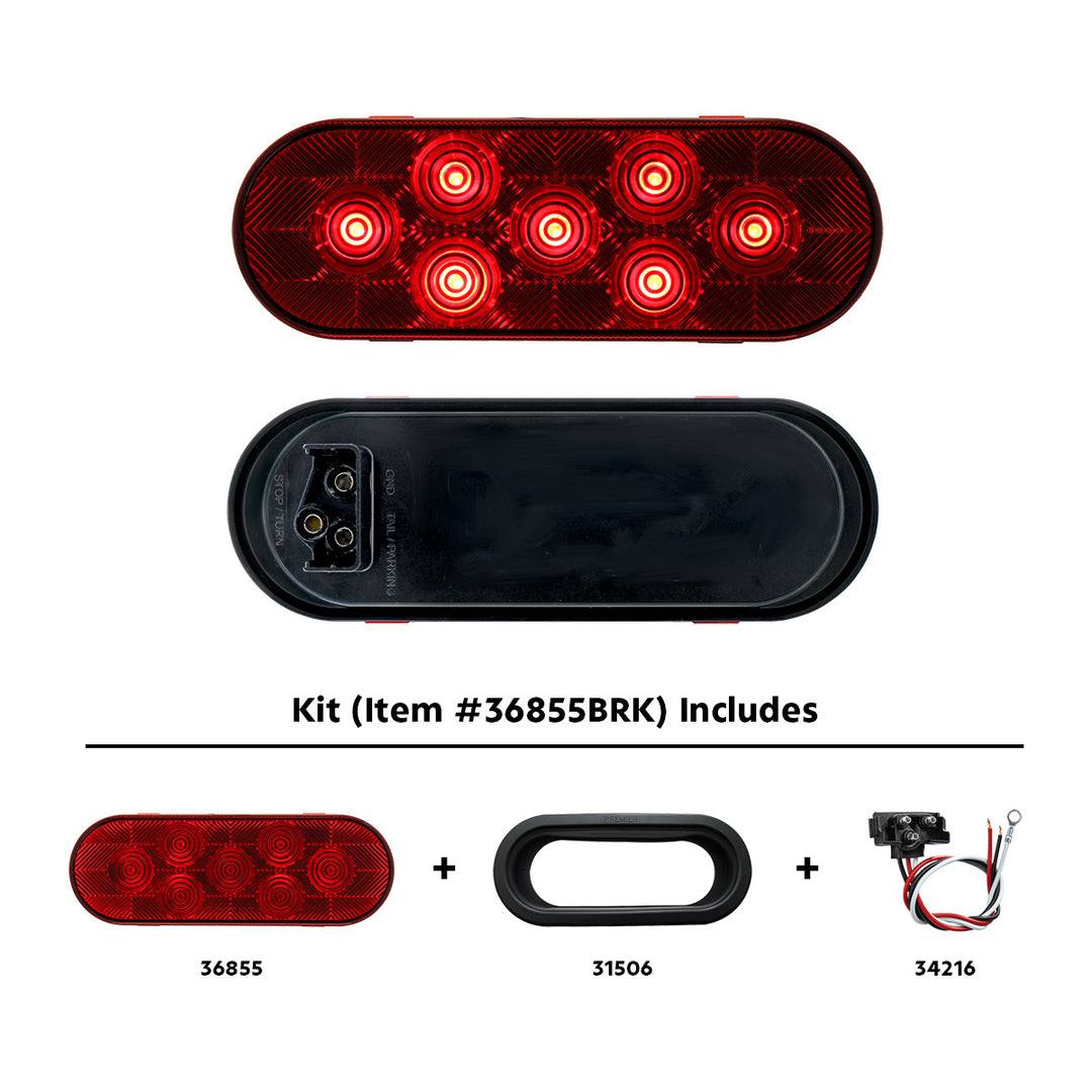 7 LED Oval Light Kit (Stop, Turn &amp; Tail) - Red LED/Red Lens