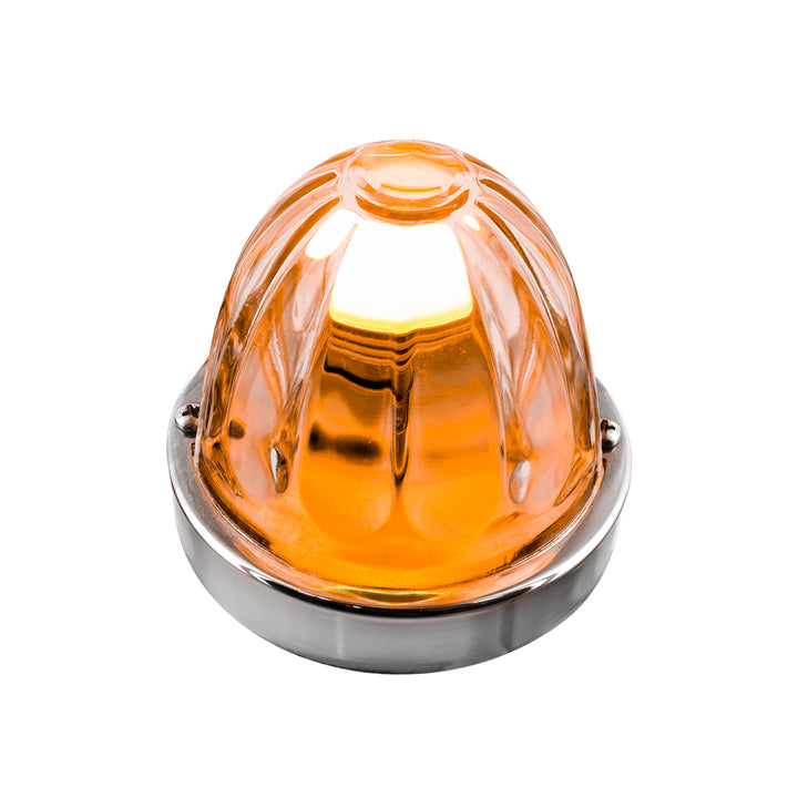 Dual Function Glass Watermelon Flush Mount Kit With LED Bulb - Amber LED/Clear Lens