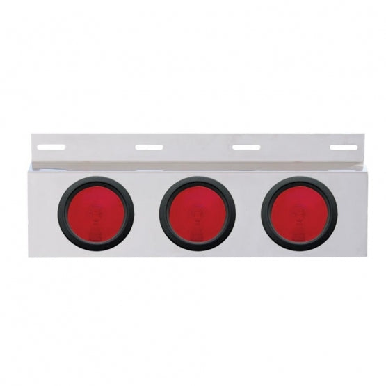 Stainless Top Mud Flap Plate With Three 4" Lights &amp; Grommet - Red Lens (Each)