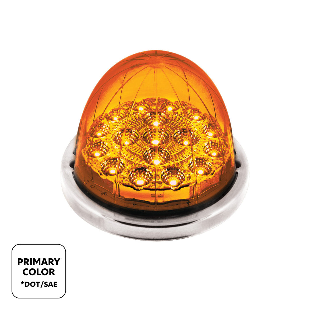 17 LED Watermelon Double Fury Light Flush Mount Kit With Low Profile Stainless Steel Bezel - Amber &amp; White LED/Clear Lens