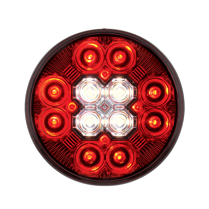 4" Round Combo Light With 12 LED Stop, Turn &amp; Tail &amp; 16 LED Back-Up - Red LED/Red Lens
