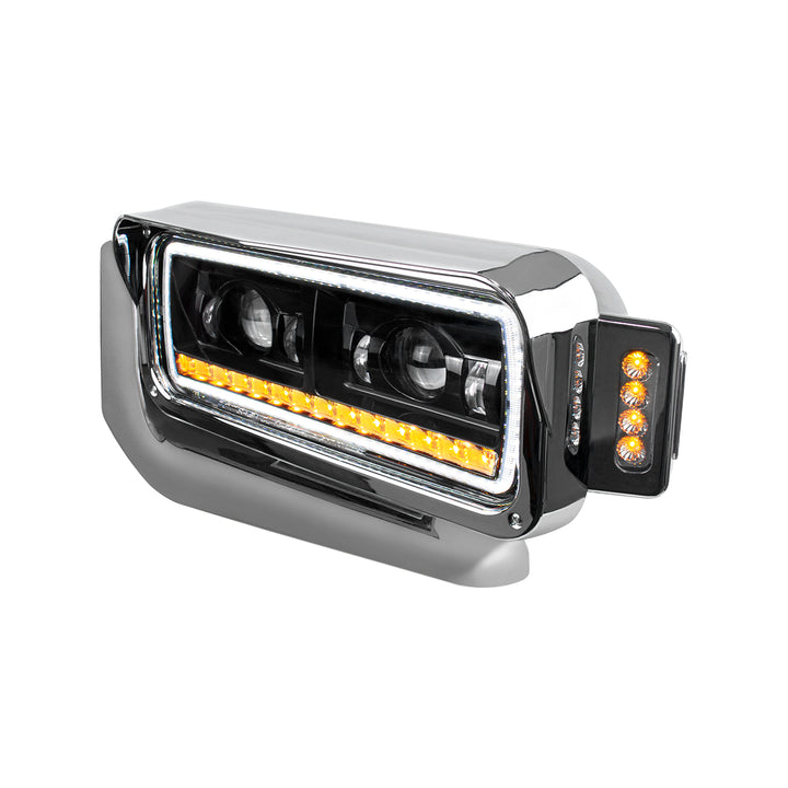 High Power LED Black Projection Headlight Assembly With Mounting Arm &amp; Turn Signal - Driver