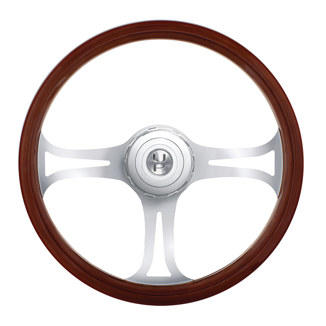18" Blade Style Wood Steering Wheel With Hub &amp; Horn Button Kit For Peterbilt (2006+) &amp; Kenworth (2003+)