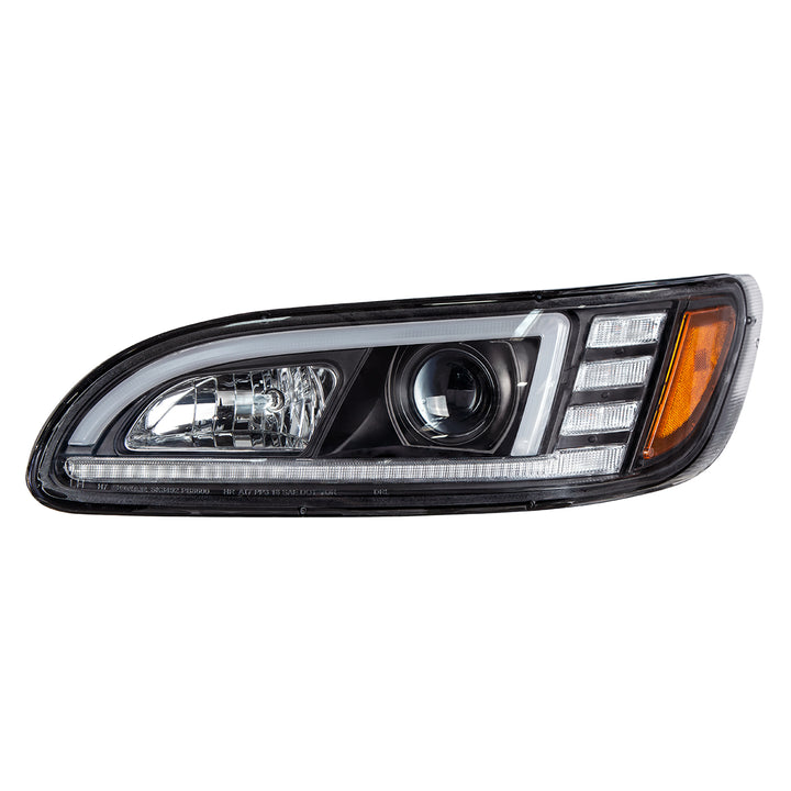 Black Projection Headlight With LED Sequential Turn &amp; DRL For 2005-2015 Peterbilt 386 - Driver