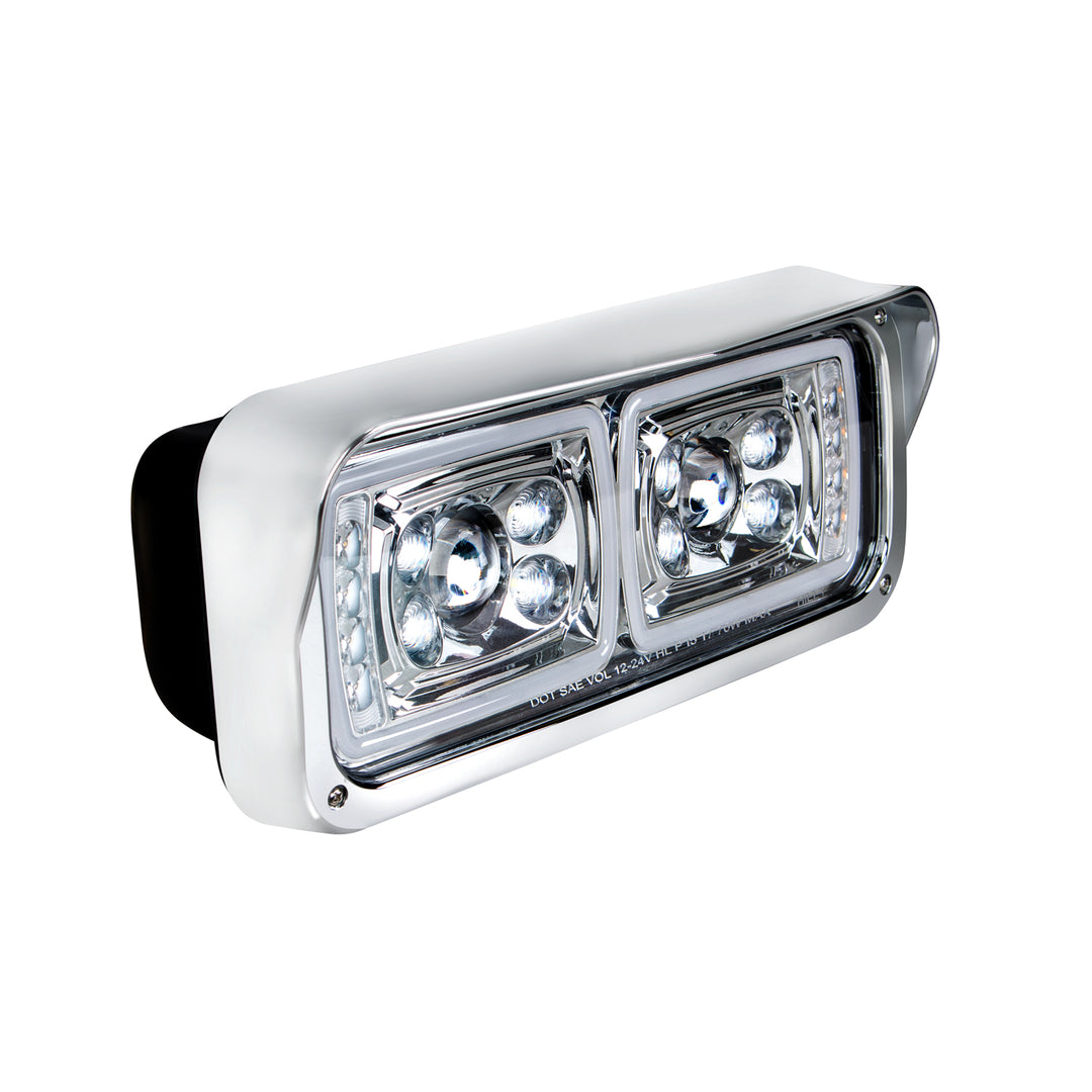 10 High Power LED "Chrome" Projection Headlight With LED Turn Signal &amp; Position Light Bar - Passenger