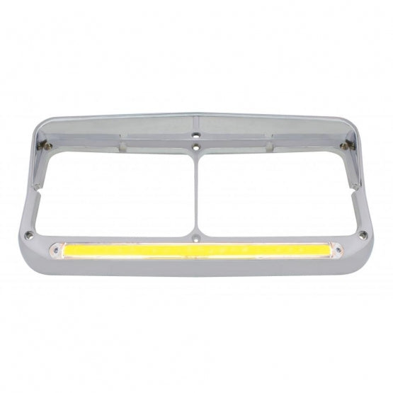 24 LED Rectangular Dual Headlight Bezel With Visor &amp; GloLight - Amber LED/Clear Lens