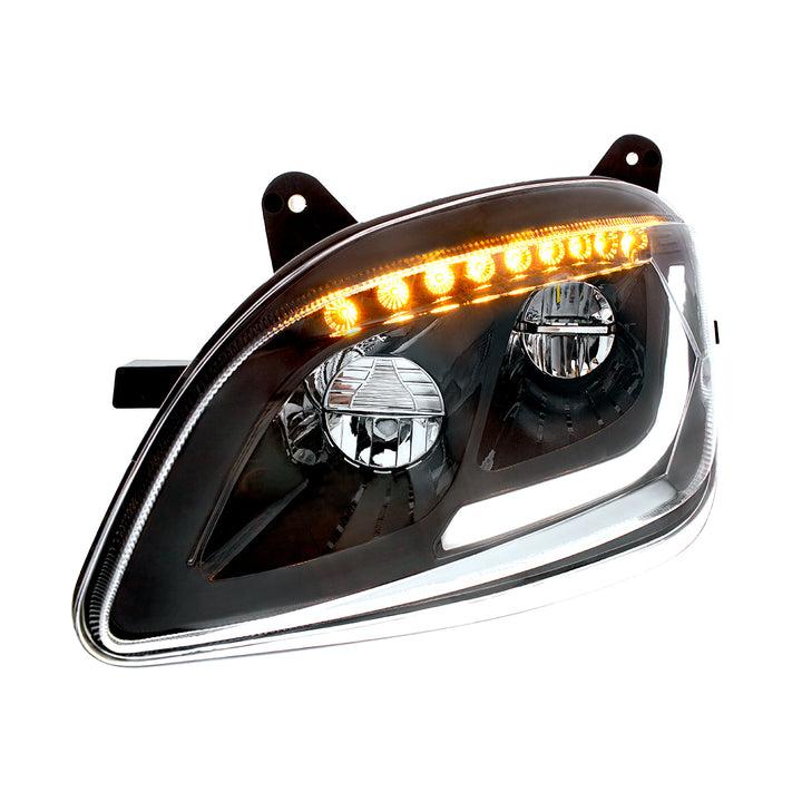 Black LED Headlight W/Sequential LED Turn Signal For Peterbilt 579 (2012-21) &amp; 587 (2010-16) - Driver