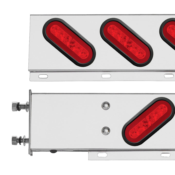 3-3/4" Bolt Pattern Stainless Steel Spring Loaded Bar With 6 x 22 Red LED 6" Oval GloLight &amp; Grommet - Red Lens (Pair)