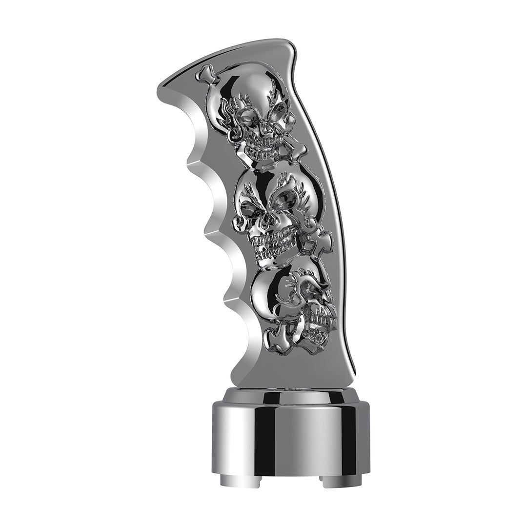 Thread-On Skulls Pistol Grip Gearshift Knob With Chrome 9/10 Speed Adapter - Chrome