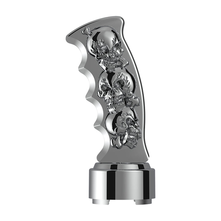 Thread-On Skulls Pistol Grip Gearshift Knob With Chrome 9/10 Speed Adapter - Chrome
