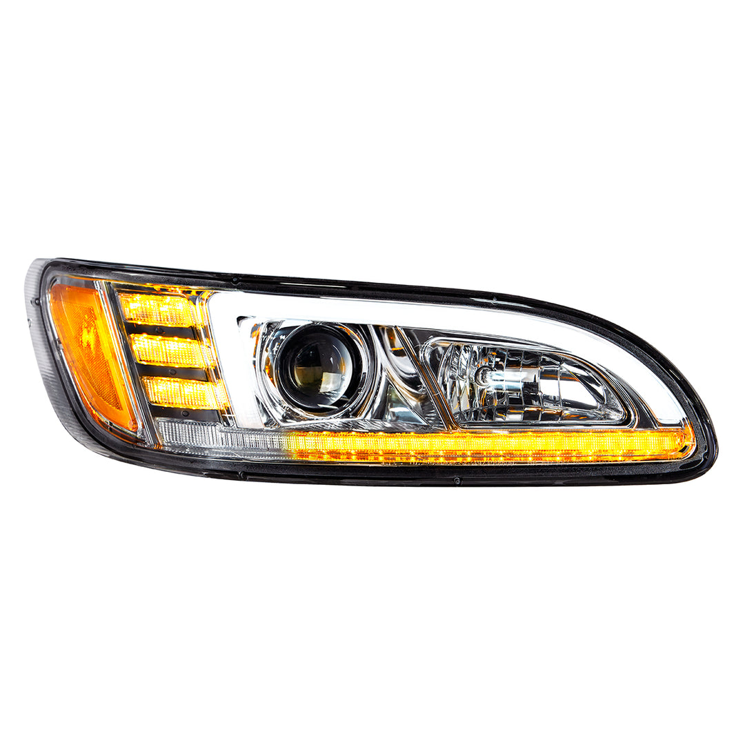 Chrome Projection Headlight With LED Sequential Turn &amp; DRL For 2005-2015 Peterbilt 386 - Passenger