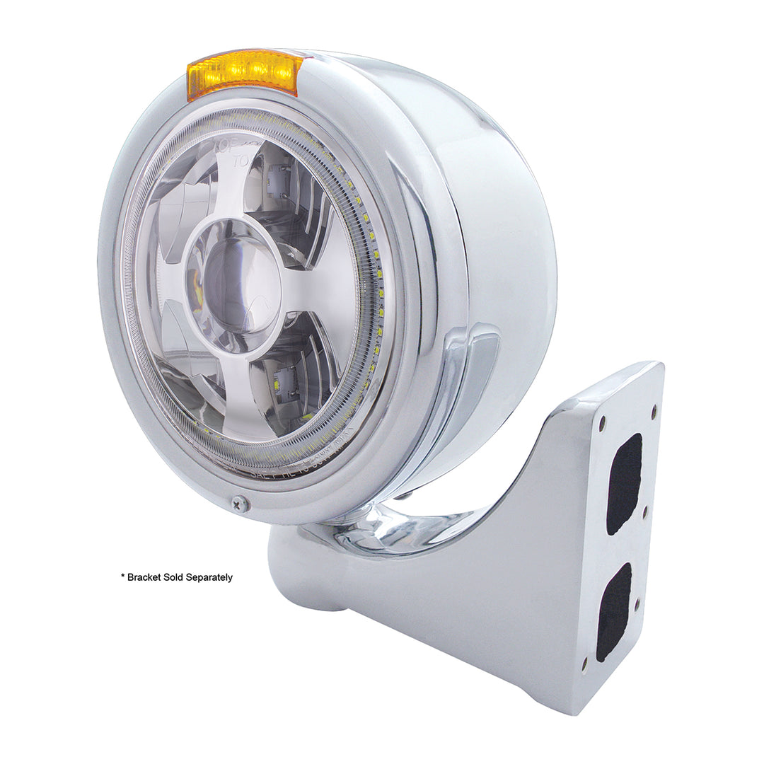 Stainless Steel Bullet Half Moon Headlight LED Projection Headlight &amp; LED Turn Signal - Amber Lens