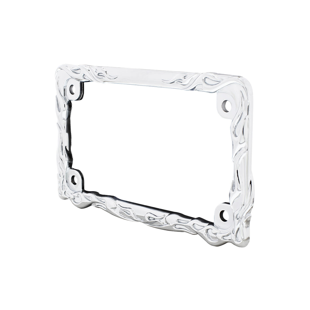 Motorcycle License Plate Frame - Chrome Flame &amp; Frame