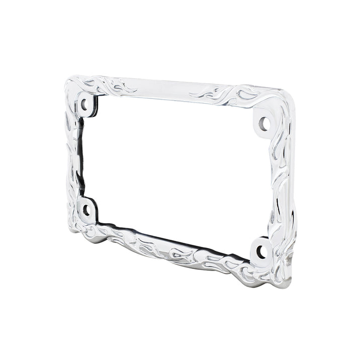 Motorcycle License Plate Frame - Chrome Flame &amp; Frame