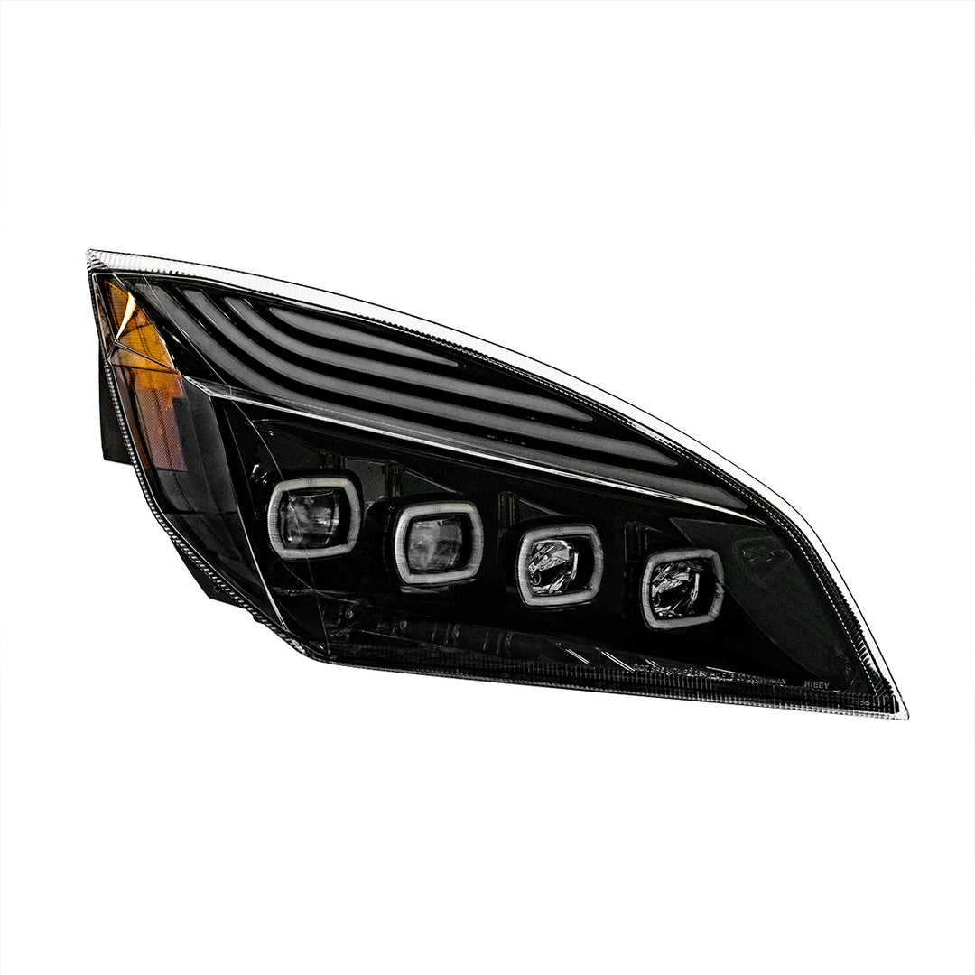 Black Quad - LED Headlight With LED DRL &amp; Seq. Signal For 2018-2024 Freightliner Cascadia - Passenger