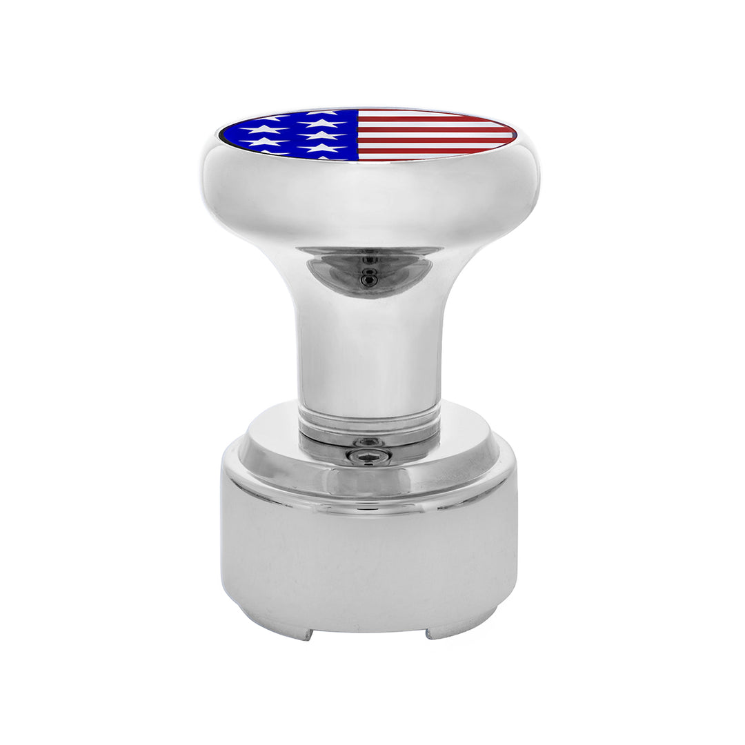 Thread-On Gearshift Knob With 9/10 Speed Adapter &amp; USA Flag Sticker - Chrome