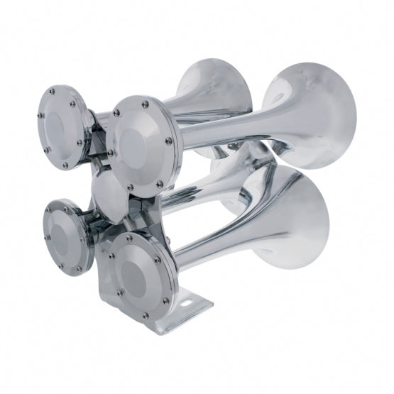 4 Trumpets Air Powered Chrome Train Horn - Competition Series
