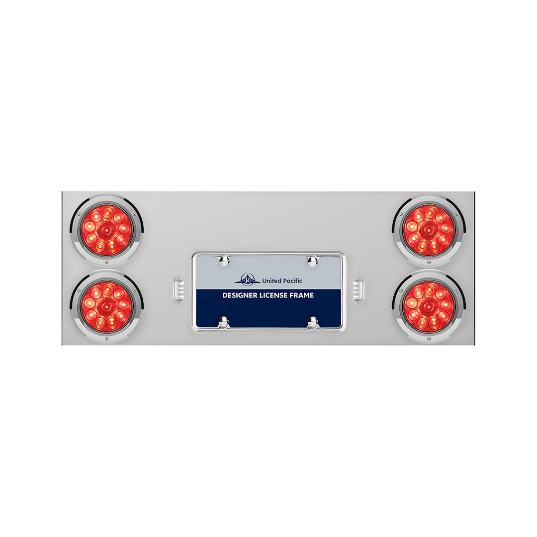 33-3/4" Stainless Rear Center Panel With Four 10 LED 4" Lights &amp; Bezels - Red LED/Red Lens