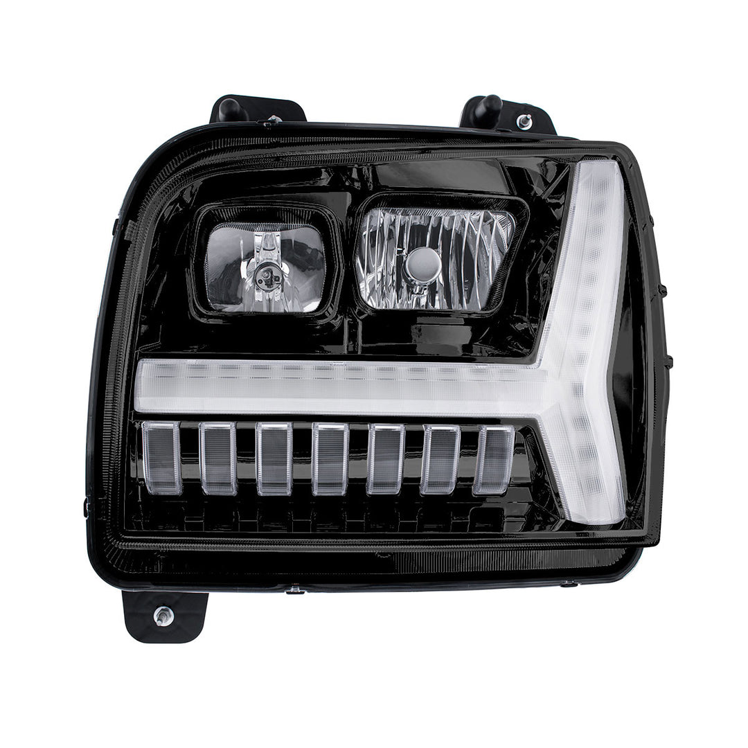 Blackout Headlight With LED DRL Light Bar &amp; Turn Signal For 2018-2024 Kenworth W990 - Driver