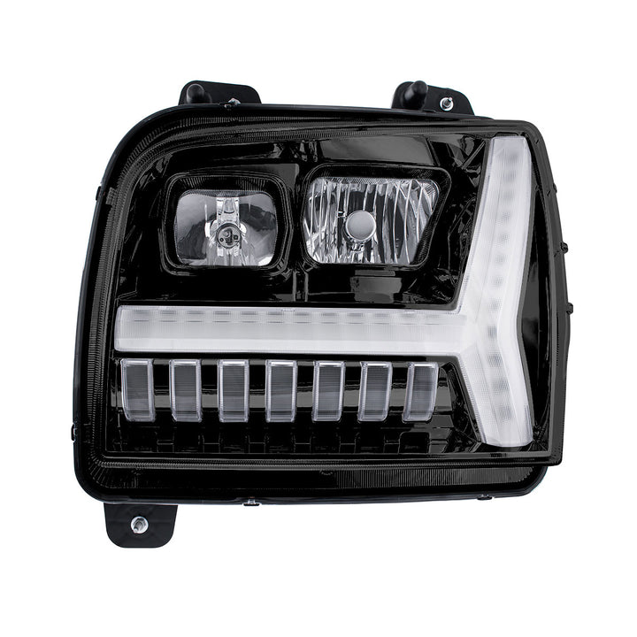 Blackout Headlight With LED DRL Light Bar &amp; Turn Signal For 2018-2024 Kenworth W990 - Driver