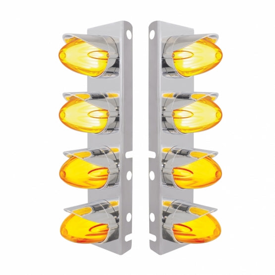 Stainless Steel Front Air Cleaner Brkt With 8 x 9 Amber Hi/Lo LED Watermelon GloLight &amp; Visors For Peterbilt - Amber Lens