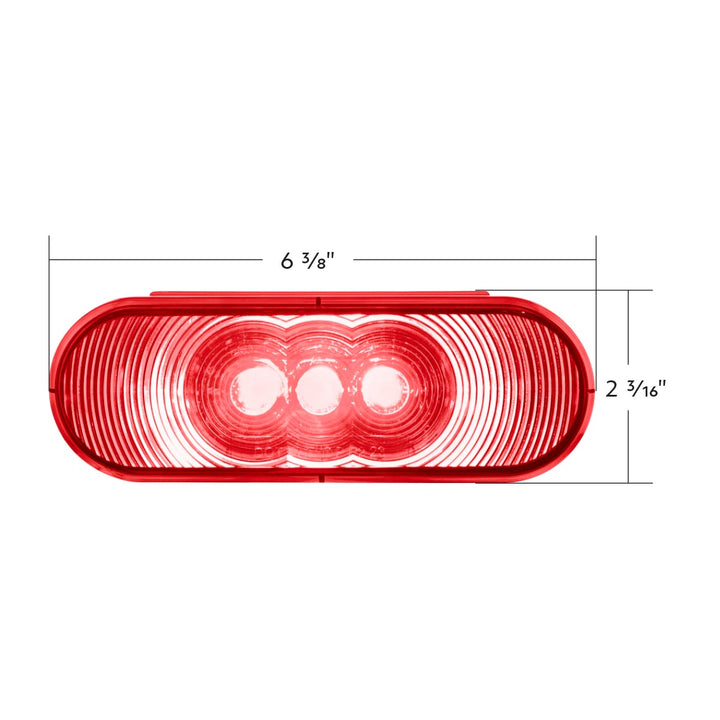3 LED 6" Oval Light (Stop, Turn, &amp; Tail) - Red LED/Red Lens