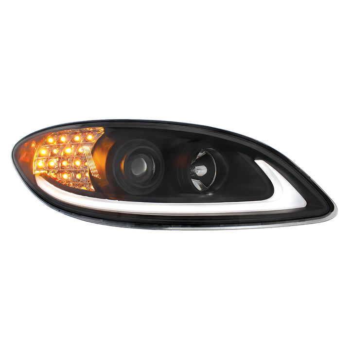 Black Projection Headlight With LED Turn Signal &amp; Light Bar For 2006-2017 International Prostar - Passenger