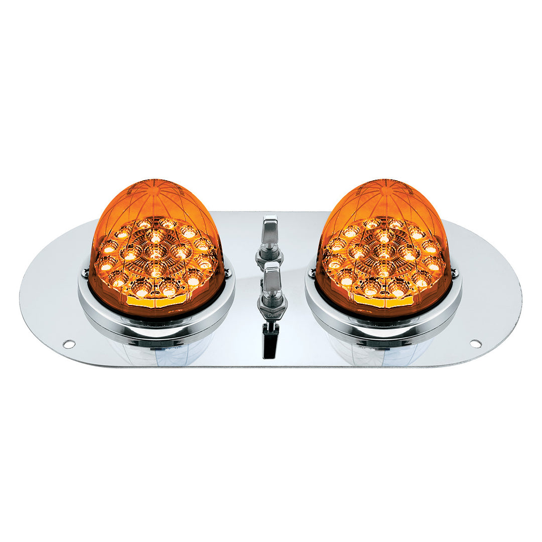 304 Stainless Steel Above Door Dome Light Kit With 2 x 17 LED Double Fury Watermelon For KW &amp; PB Trucks - Amber &amp; Green LED