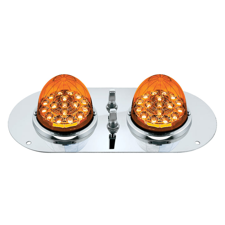 304 Stainless Steel Above Door Dome Light Kit With 2 x 17 LED Double Fury Watermelon For KW &amp; PB Trucks - Amber &amp; Green LED