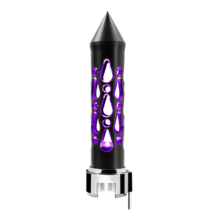 Thread-On Brooklyn Style Spike Gearshift Knob With LED 13/15/18 Speed Adapter - Matte Black/Purple LED