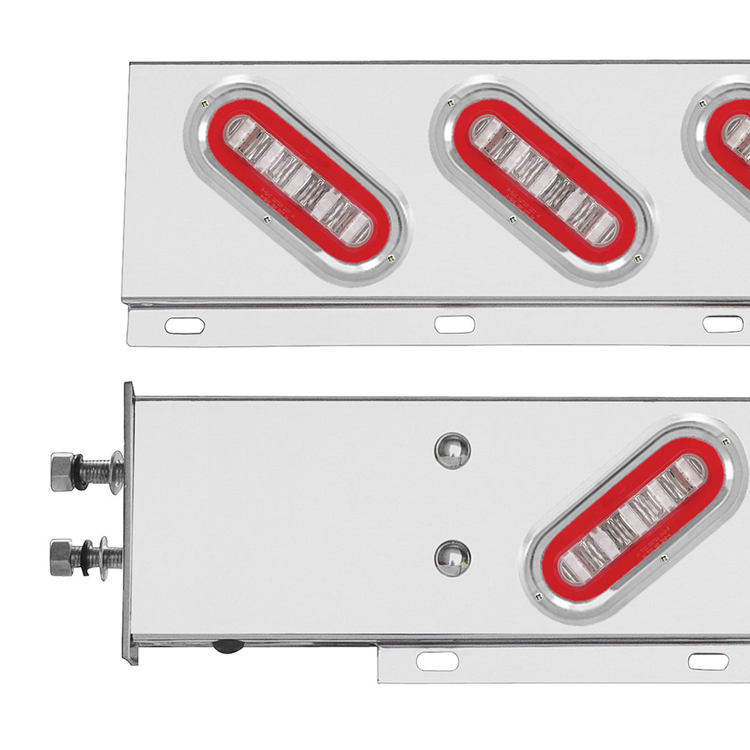 2-1/2" Bolt Pattern Stainless Steel Spring Loaded Bar With 6 x 22 Red LED 6" Oval GloLight &amp; Visor - Clear Lens (Pair)