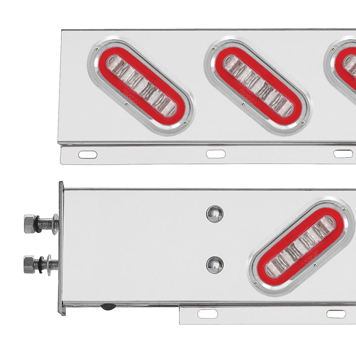 2-1/2" Bolt Pattern Stainless Steel Spring Loaded Bar With 6 x 22 Red LED 6" Oval GloLight &amp; Visor - Clear Lens (Pair)