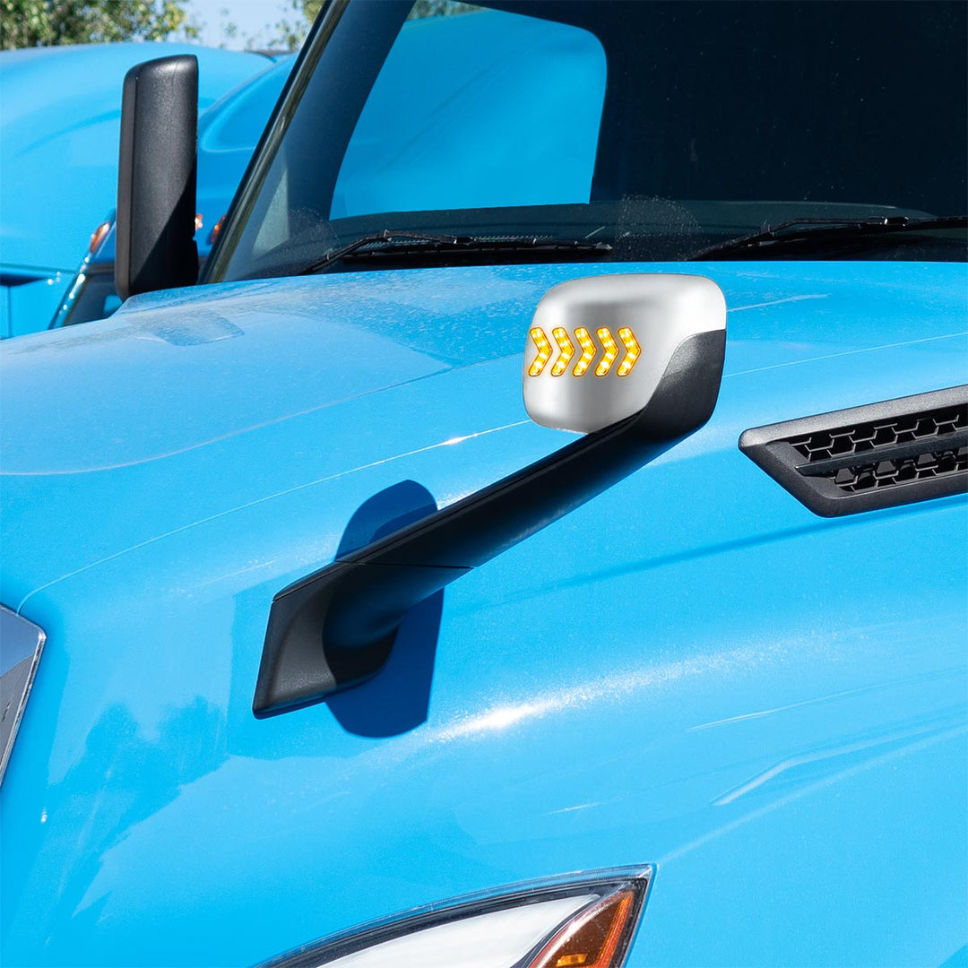 Hood Mirror Assembly W/LED Lights On Mirror Cover &amp; Glass For 2018-2025 Cascadia - Heated/Driver