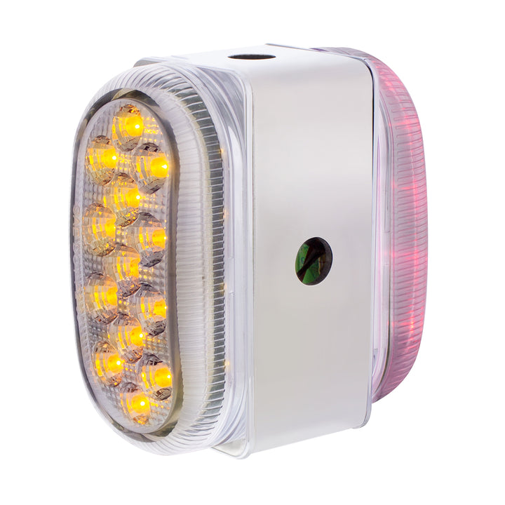 26 LED Dual Function Reflector Double Face Oval Light With Stainless Steel Bracket - Amber &amp; Red LED/Clear Lens