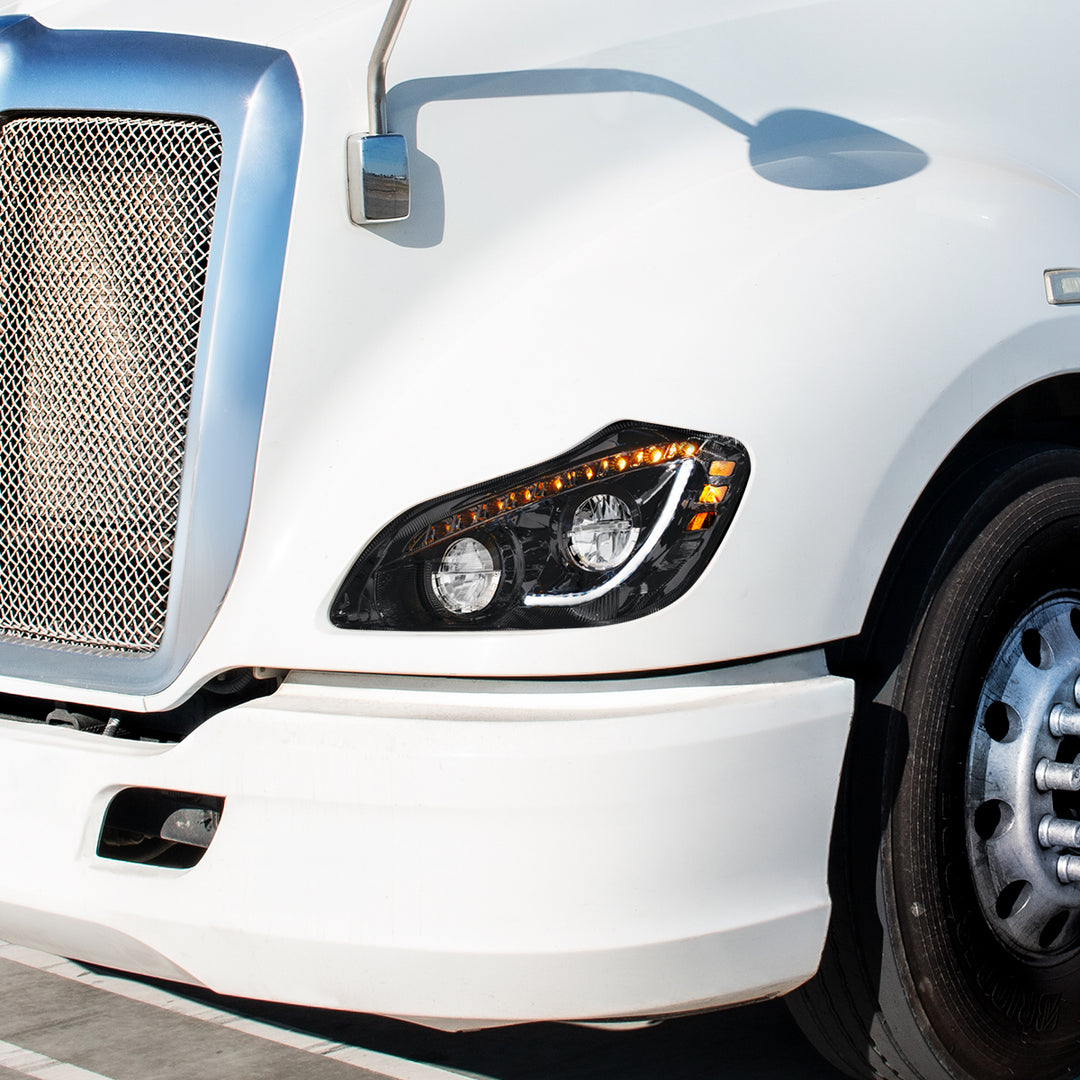 High Power 45 LED Blackout Headlight With Sequential Turn Signal For 2013-2021 Kenworth T680 - Driver